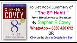 Book Summary of quotThe 8th Habitquot by Stephen R Covey [upl. by Albers485]