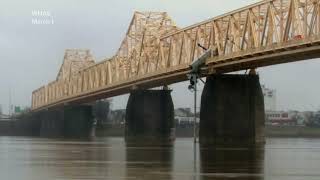 Truck driver rescued from dangling off Kentucky bridge video shows moment of crash [upl. by Revlys669]