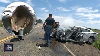 Bodycam Handcuffed Suspect Steals Cop Car Slams into SemiTruck in Deadly Crash [upl. by Harrak]