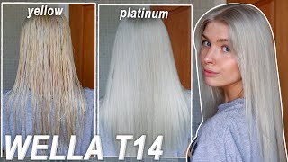 how to tone platinum hair with wella T14  yellow to platinum blonde [upl. by Novla796]