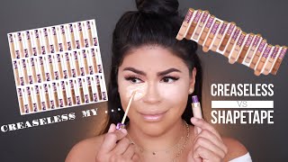 TARTE COSMETICS CREASELESS NEW PACKAGE VS SHAPETAPE CONCEALER  MAKEUPBYGRISELDA [upl. by Kcirdez]