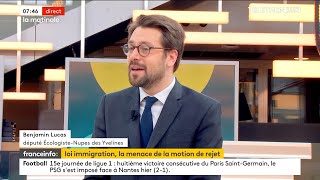 Loi Immigration itw de Benjamin Lucas député des Yvelines qui défendra la motion de rejet NUPES [upl. by Ititrefen]