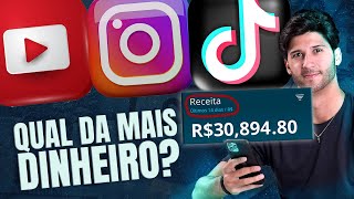 YOUTUBE VS INSTAGRAM VS TIKTOK QUAL DA MAIS DINHEIRO PRODUZINDO CONTEÚDO [upl. by Anneis]