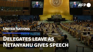 Large number of delegates leave UN General Assembly as Netanyahu speaks  AFP [upl. by Kosaka689]