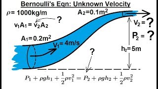 Physics Fluid Dynamics Fluid Flow 15 of 7 Bernoullis Equation Unknown Velocity [upl. by Currey]