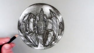 How to Draw a City in 5Point Perspective in a Crystal Ball [upl. by Anawaj]