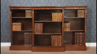 Mahogany inlaid breakfront open bookcase [upl. by Nnayllek]