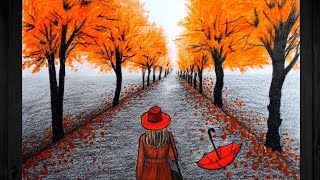 How to draw autumn scenery step by step very easy  paste colour scenerypainting shorts [upl. by Atisor]