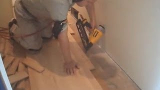 Installing Unfinished Hardwood Flooring Nail Down Close to a Wall [upl. by Hedley342]