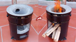 Making smokeless wood stove with cement and oil barrels is both easy and saves firewood [upl. by Suoicserp]