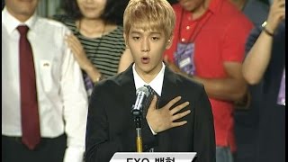 【TVPP】BaekhyunEXO  Singing a National Anthem 백현엑소  애국가 제창  National Soccer Tryout Match [upl. by Ahsiener]