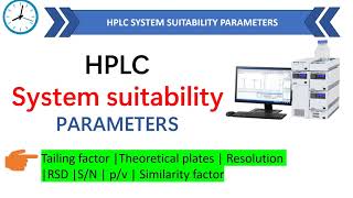 HPLC System Suitability Parameters  Tailing factor  Theoretical plates  resolution [upl. by Ramon]