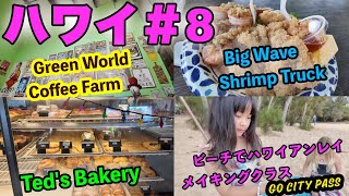 ハワイ8 ハレイワまでドライブampGreen World Coffee FarmampハワイアンレイメイキングレッスンampTeds Bakery [upl. by Enail802]