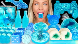 ASMR MUKBANG  Blue Food Eating Blue Shark Sour Candy Raspberry Jello Edible Dice 먹방 [upl. by Cristiano]