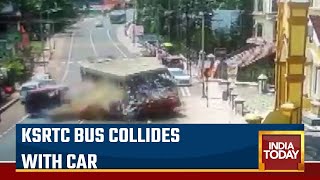 WATCH KSRTC Bus Collides With Car Rams In To Church Wall In Pathanamthitta  Kerala Road Accident [upl. by Hyacinthia]