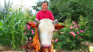 HUGE Cow Head for Only 40 Hardly Even Fit in the Pot So Chewy and Tender  Uncle Rural Gourmet [upl. by Ellinet]