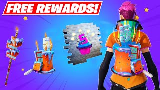 Fortnite 5TH Birthday FREE REWARDS amp Challenges Gameplay Showcase [upl. by Ennelram]