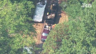 Aerials of debris clearing on Ketron Island after stolen plane crash [upl. by Silirama704]