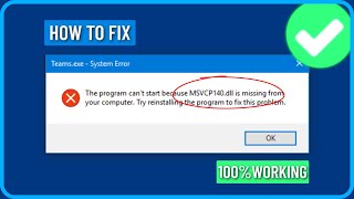 How To Fix msvcp140dll Missing Error in Windows 1011 [upl. by Ruddy]