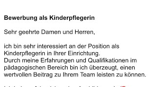 Как написать Bewerbung на помощника воспитателя в ГерманииBewerbung als Kinderpflegerin [upl. by Selym]