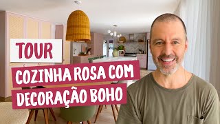 SALA COM DÉCOR BOHO E COZINHA ROSA NO ESTILO SHAKER   PARTE 1 [upl. by Cavil]