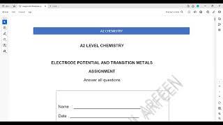 Electrode Potential and Transition metals question 14 A2 Chemistry Unit 5 Lecture 6 part g [upl. by Nehepts811]