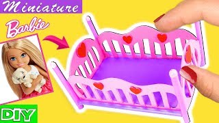 How to make a Barbie Baby Crib  Bed  Toddler Bed  DIY SUPER EASY miniature crafts [upl. by Eelarbed]