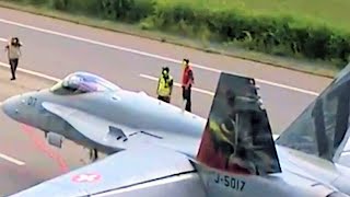 SWISS FA18 Hornets ROAD Work 05 June 2024 on A1 highway between Avenches amp Payerne in Switzerland [upl. by Murdock588]