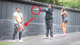 Reaching In My Bag Prank Infront Of Gangsters In HOOD GONE WRONG [upl. by Conlan]