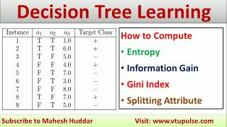 How to find Entropy Information Gain  Gini Index Splitting Attribute Decision Tree by Mahesh Huddar [upl. by Atalayah]