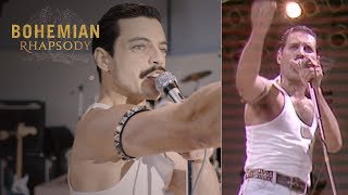 Bohemian Rhapsody  Live Aid Side by Side quotWe Will Rock Youquot  20th Century FOX [upl. by Lekym21]