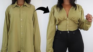 DIY Fitted Waist Top  Men’s Shirt Refashion DIY [upl. by Kerr328]