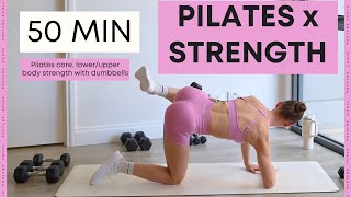 50 MIN PILATES amp STRENGTH CLASS Full body burn Dumbbells [upl. by Skippy]