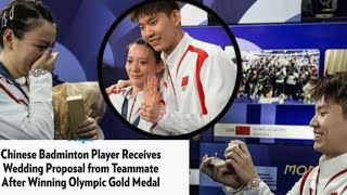 Chinese badminton player😁 proposes😘 to his girlfriend🫢 after she wins gold at 2024 Paris Olympics💕 [upl. by Gwenette]