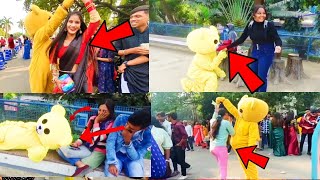 honey teddy bear good girl road prank video 🤪😱🤣public comedy teddyboy teddybear 😱😱 [upl. by Mahgem]