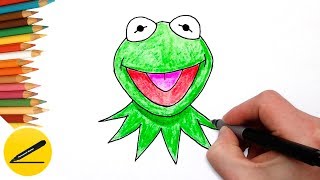 Learning How to Draw Kermit the Frog Easy and Coloring with Colored Pencil for Kids [upl. by Nahsab]