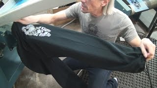 How To Screen Print Textiles Printing Fleece Sweat Pants Legs [upl. by Ailekat198]