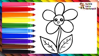 How To Draw A Flower 🌼 Drawing And Coloring A Rainbow Flower 🌈 Drawings For Kids [upl. by Kline949]