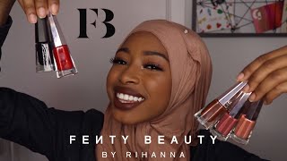 NEW FENTY BEAUTY STUNNA LIP PAINT ALL SHADES LIP SWATCHES  REVIEW ON BROWN SKIN [upl. by Asenad464]