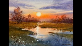 How to paint landscape in watercolor painting demo by javid tabatabaei [upl. by Player914]