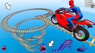 الأبطال الخارقين على القضبان دوامة قمع جسر  SPIDERMANon Motorcycle in Spiral Bridge Stunt Ride [upl. by Euhsoj154]