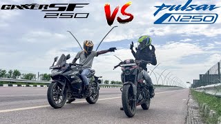 2024 BAJAJ PULSAR N250VS SUZUKI GIXXER 250 LONG DRAG RACE SHOKING RESULT 😱🔥🚀 [upl. by Eiramacissej]