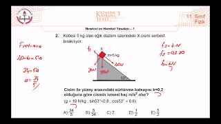 11Sınıf MEB Fizik Kazanım Kavrama Testi3 Newtonun Hareket Yasaları1 20202021 PDF [upl. by Nniroc]