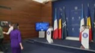 French FM delivers remarks in trip to Romania [upl. by Acirtal465]