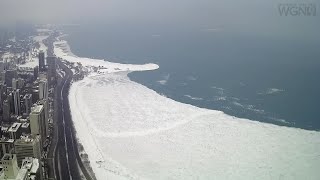 Video shows ice breaking away from Lake Michigan after deep freeze [upl. by Ayirp]