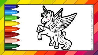 Dibuja y Colorea un UNICORNIO ARCOIRIS CON ALAS  Como Dibujar un UNICORNIO 🦄🌈 Dibujos para Niños 🌈 [upl. by Faunie]