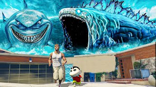 Surviving Biggest Tsunami With Bloop Biggest Fish in GTA 5 Bloop the Sea Monster Franklin SHINCHAN [upl. by Llenrep]