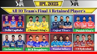 Ipl 2025 Retained Players  Ipl 2025 all 10 teams 4 Retained Players [upl. by Analaf]