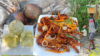 Two mile of wet land to Cook our dinner fry losber with Roast breadfruit in jamaica [upl. by Ecnarret]