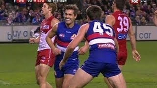 Daniel Giansiracusas alleyoop goal Western Bulldogs v Sydney Swans Rd19 2013 [upl. by Bennir]